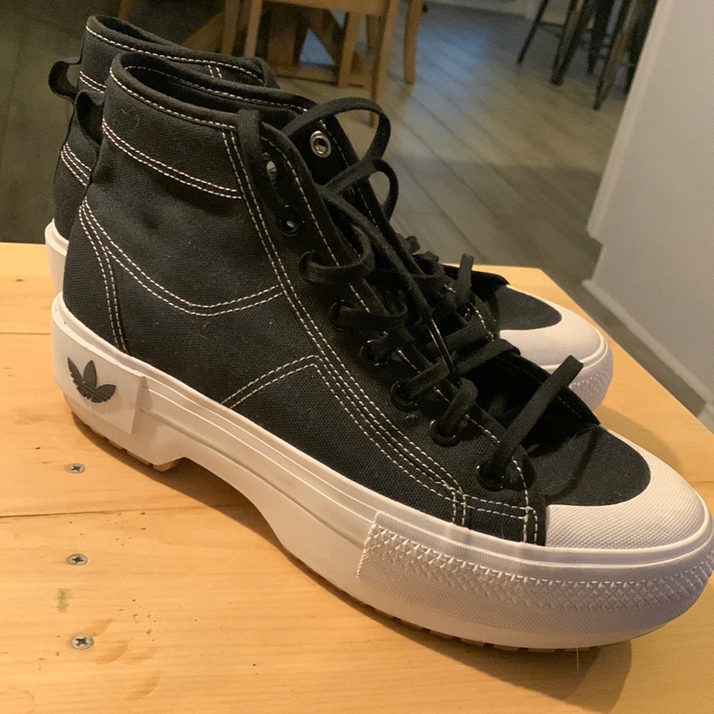 Black adidas high top platform sneakers